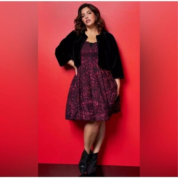 Torrid x Betsey Johnson pink leopard pinup girl fit & flare dress - Picture 1 of 9